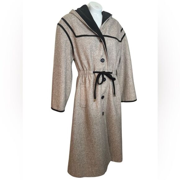 Vintage Youthcraft Brown Velvet Trimmed Wool Trench Coat - Picture 3 of 14